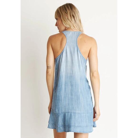 BELLA DAHL Women's Blue Sleeveless Racer Back Stripe Trim Mini Dress Size Small - Picture 4 of 11
